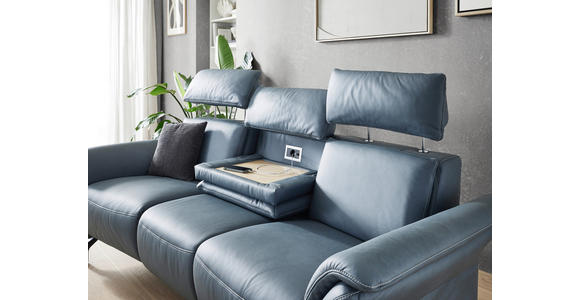 TRAPEZSOFA in Echtleder Graublau  - Graublau/Schwarz, KONVENTIONELL, Leder/Metall (221/103/95cm) - Dieter Knoll