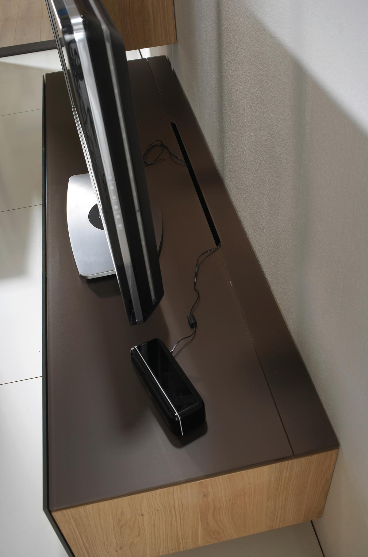 REGAL ZA DNEVNI BORAVAK bijela, boje hrasta   - bijela/boje hrasta, Design, staklo/drvo (352/202/56cm) - Voglauer