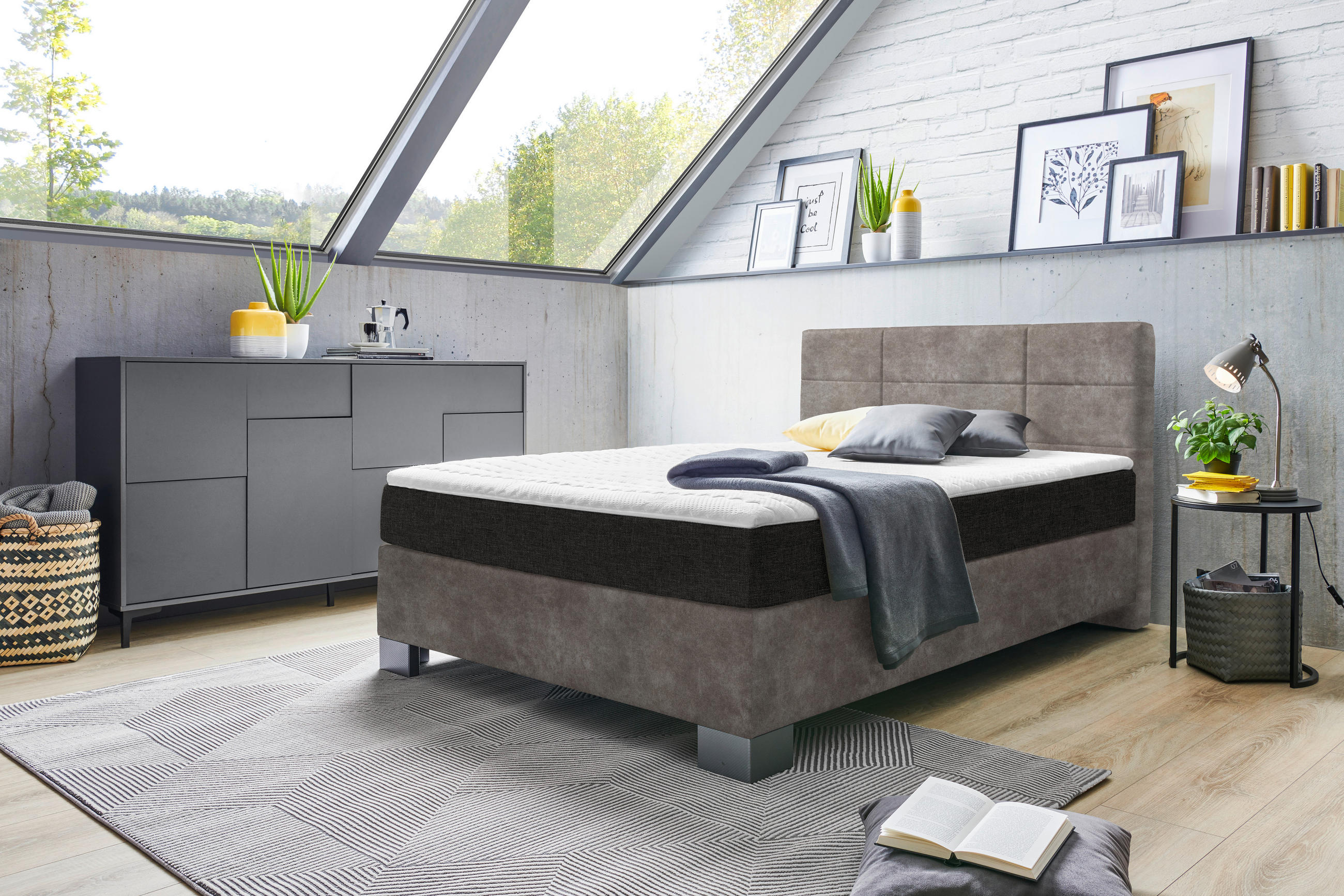 BOXSPRINGBETT 120/200 cm  in Hellgrau  - Hellgrau/Graphitfarben, Design, Holz/Textil (120/200cm) - Hom`in