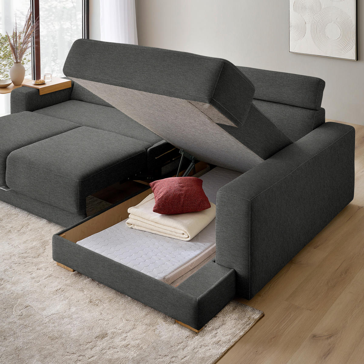 ECKSOFA  in Chenille Schwarzbraun  316/206 cm  - Schwarzbraun/Eichefarben, Design, Textil (316/206cm) - Sedda