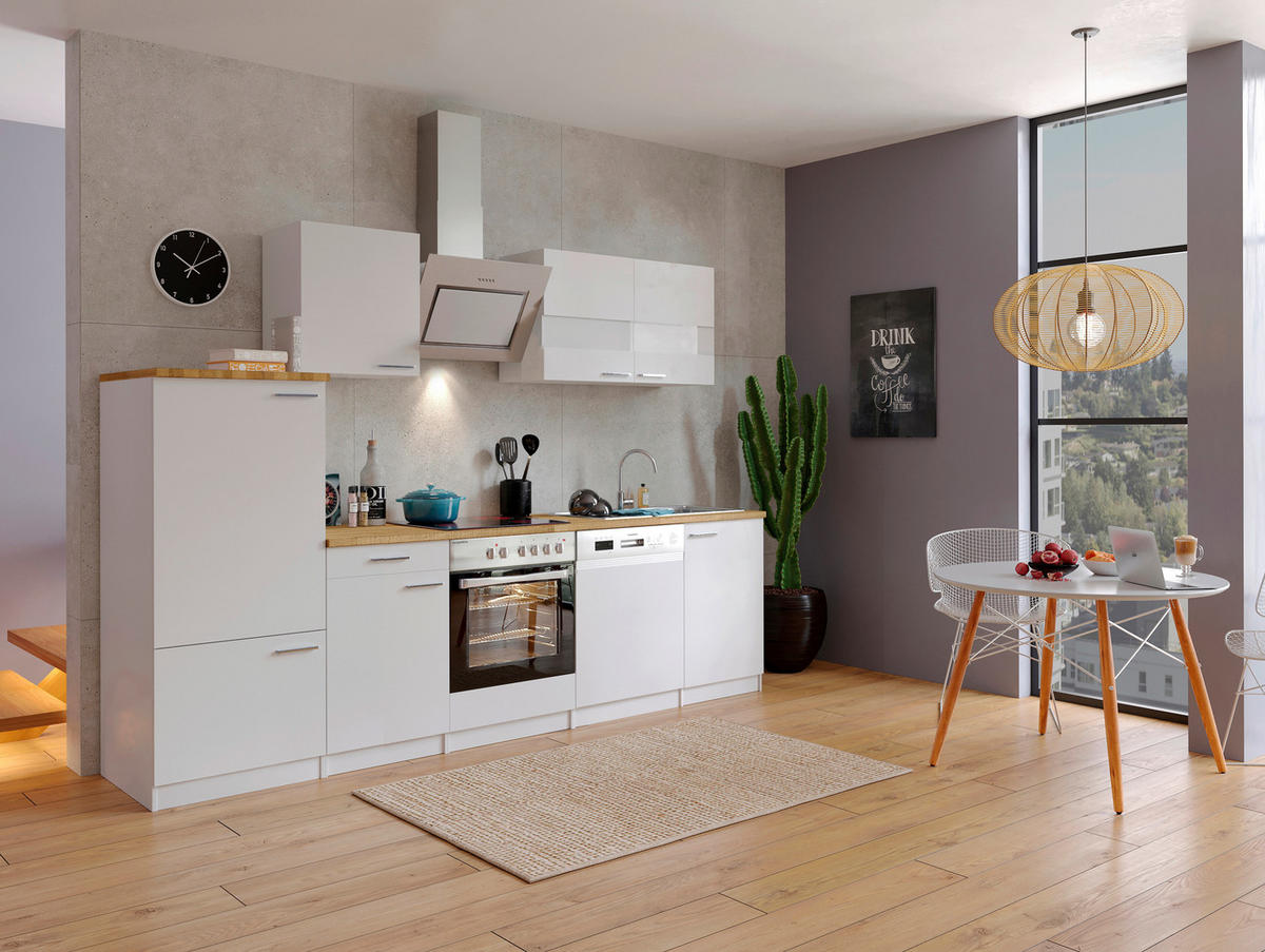 KÜCHENBLOCK 280 cm   in Weiss  - Weiss/Edelstahlfarben, Basics, Holzwerkstoff/Metall (280cm) - Respekta