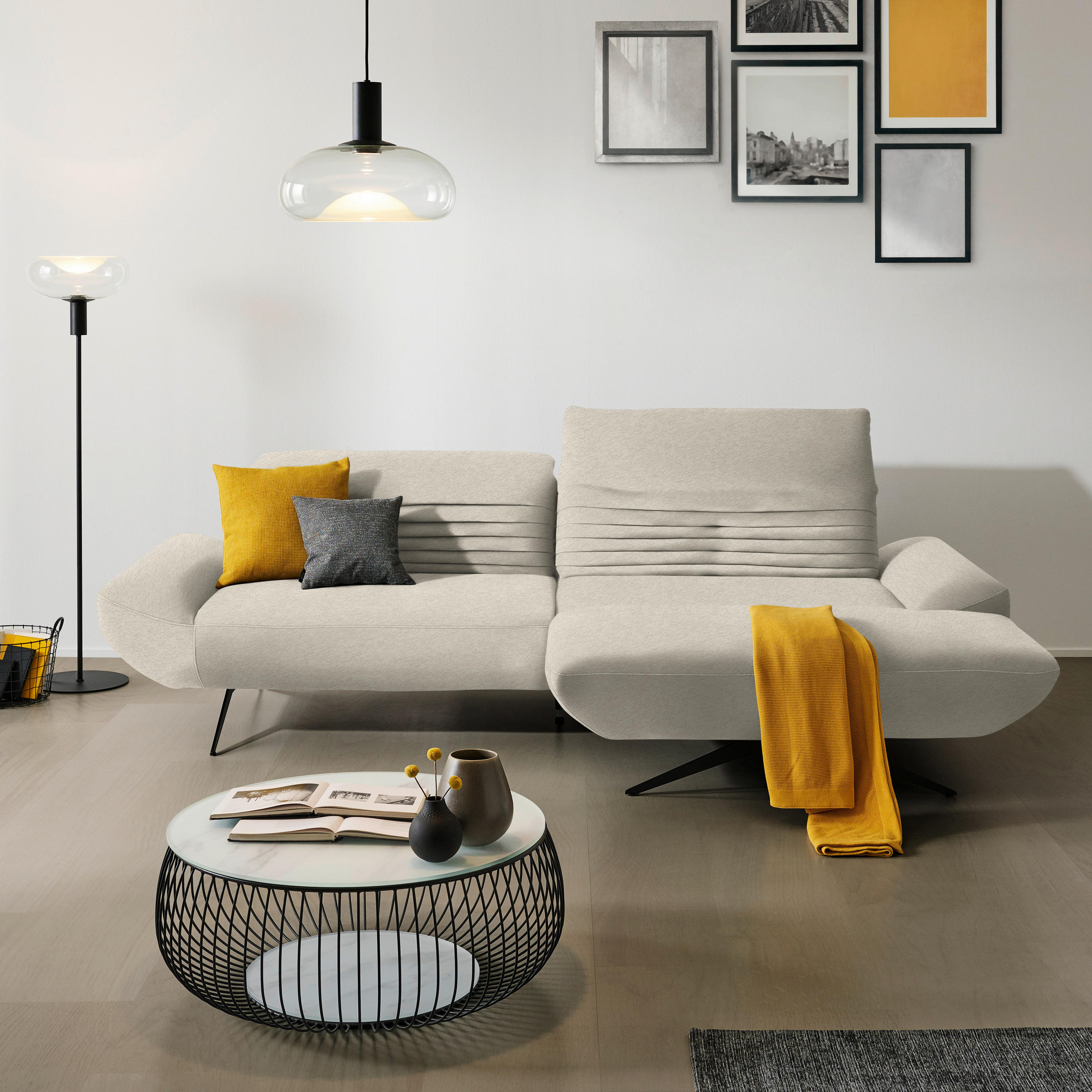 ECKSOFA  in Teddystoff Creme  280/170-195 cm  - Creme/Schwarz, Design, Textil/Metall (280/170-195cm) - Dieter Knoll