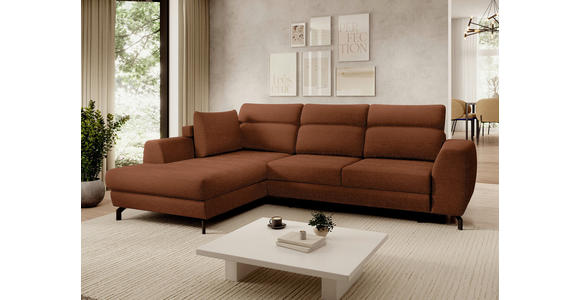 ECKSOFA Cognac Chenille  - Cognac/Schwarz, KONVENTIONELL, Textil/Metall (185/240cm) - Carryhome