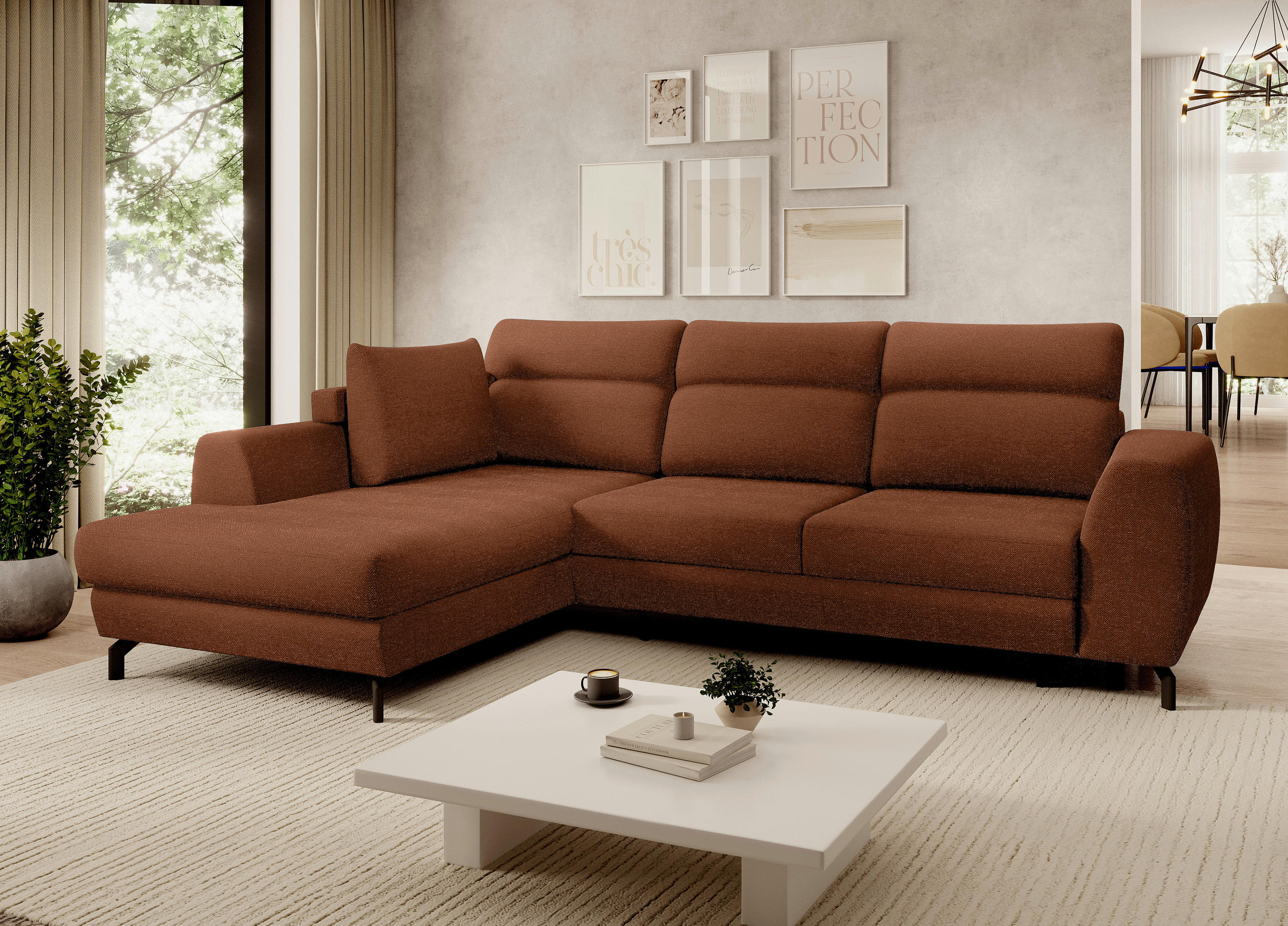 ECKSOFA Cognac Chenille  - Cognac/Schwarz, KONVENTIONELL, Textil/Metall (185/240cm) - Carryhome