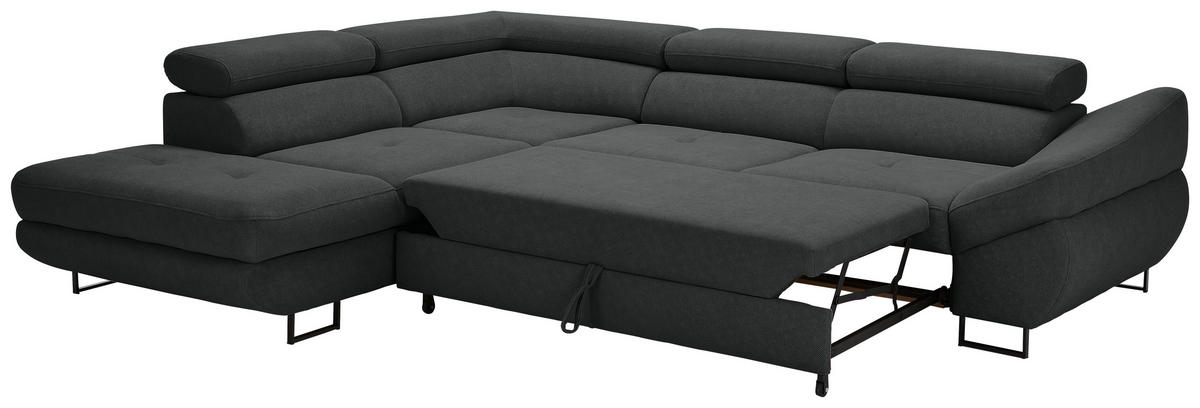 ECKSOFA in Webstoff Dunkelgrau  - Dunkelgrau/Schwarz, Design, Textil/Metall (235/280cm) - Hom`in