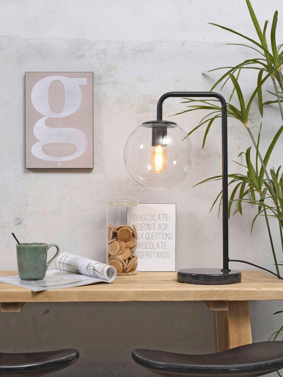 STOLNÍ LAMPA, nástěnný stmívač, 32/20/53 cm - černá/průhledné, Trend, sklo (32/20/53cm) - It's about Romi
