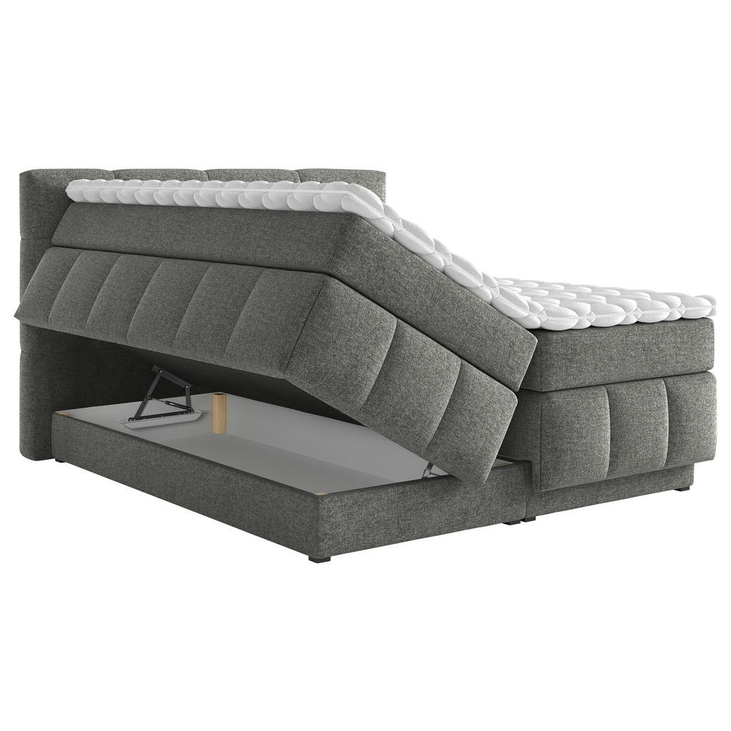 Thumbnail - Carryhome Boxspringbett, Dunkelgrau, Textil, H3 + H4, 7-Zonen, Höhe ca. 18 cm, 160x200 cm, Topper durchgehend, Wendematr...