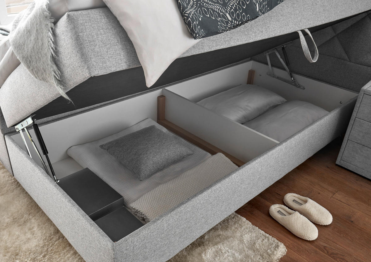 BOX-ÁGY 180/200 cm  világosszürke  - világosszürke/tölgyfa színű, Lifestyle, műanyag/faalapú anyag (180/200cm) - Carryhome