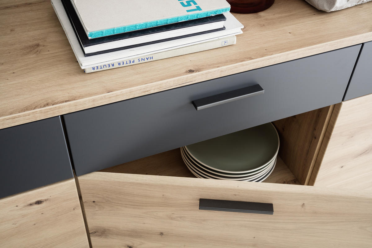 SIDEBOARD 180/85/43 cm  in Anthrazit, Eichefarben  - Eichefarben/Anthrazit, Design, Holzwerkstoff/Metall (180/85/43cm) - Livetastic