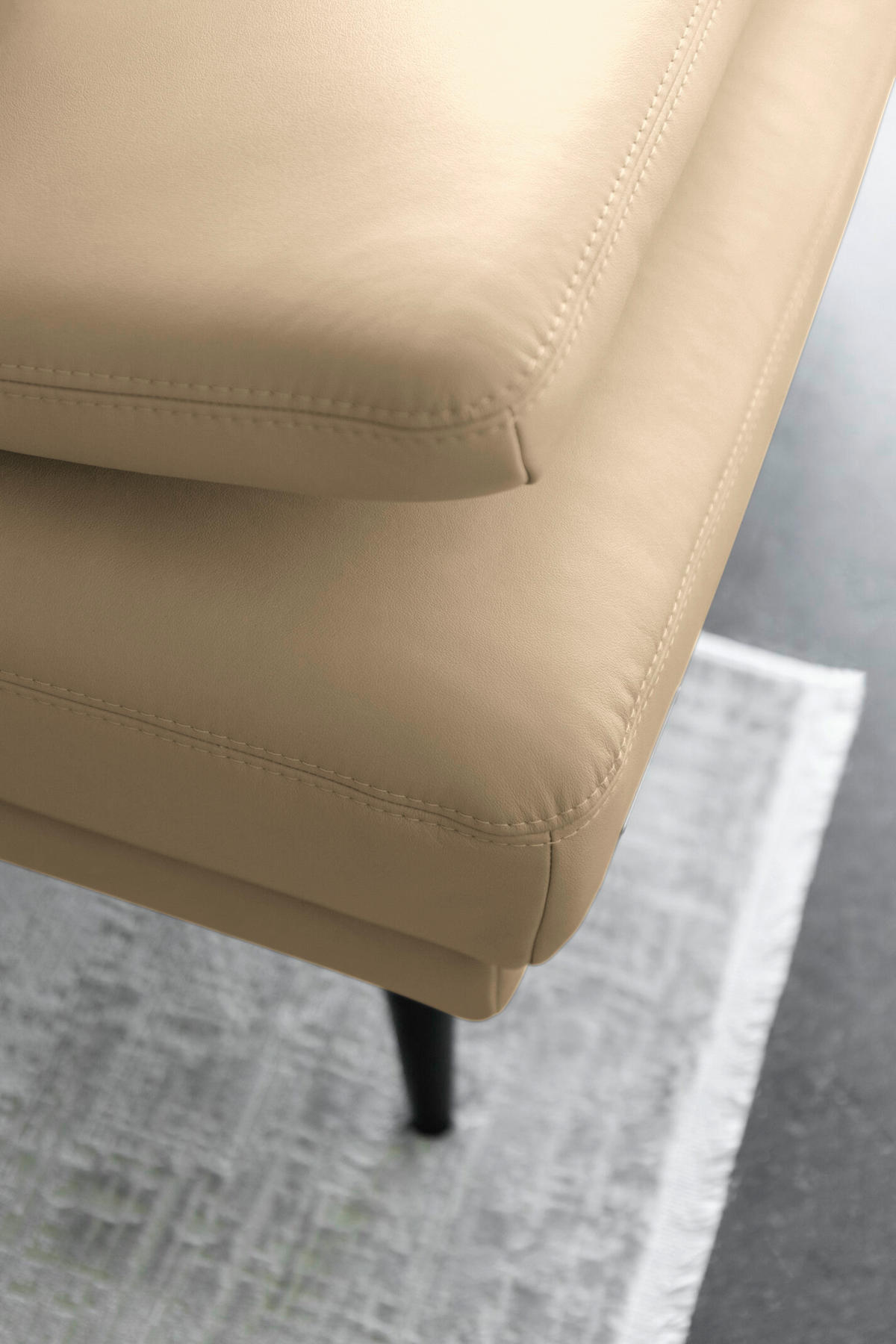 ECKSOFA Echtleder Sandfarben  - Sandfarben/Schwarz, Konventionell, Leder/Metall (301/180cm) - Joop!