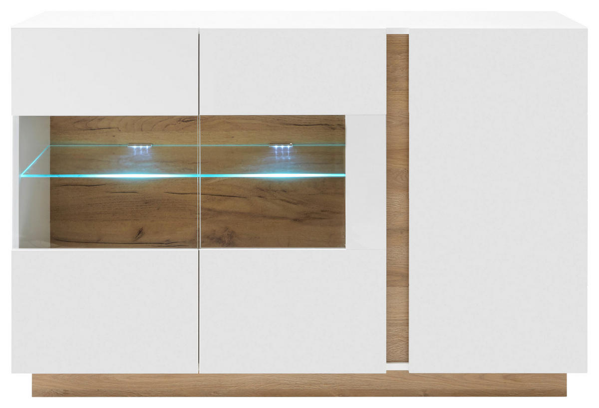 SIDEBOARD  in 138/91/40 cm  - Eichefarben/Weiß, Design, Glas/Holzwerkstoff (138/91/40cm) - MID.YOU
