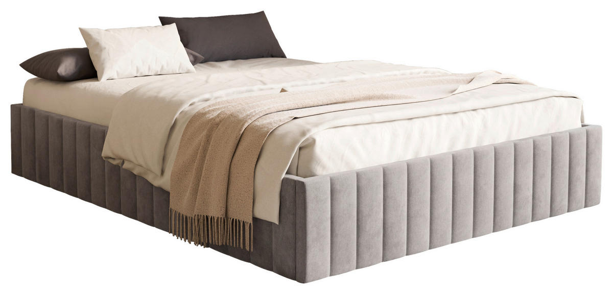 POLSTERBETT Bettkasten, Lattenrost 160/200 cm  in Hellgrau  - Hellgrau/Schwarz, Design, Holz/Textil (160/200cm) - Boxxx