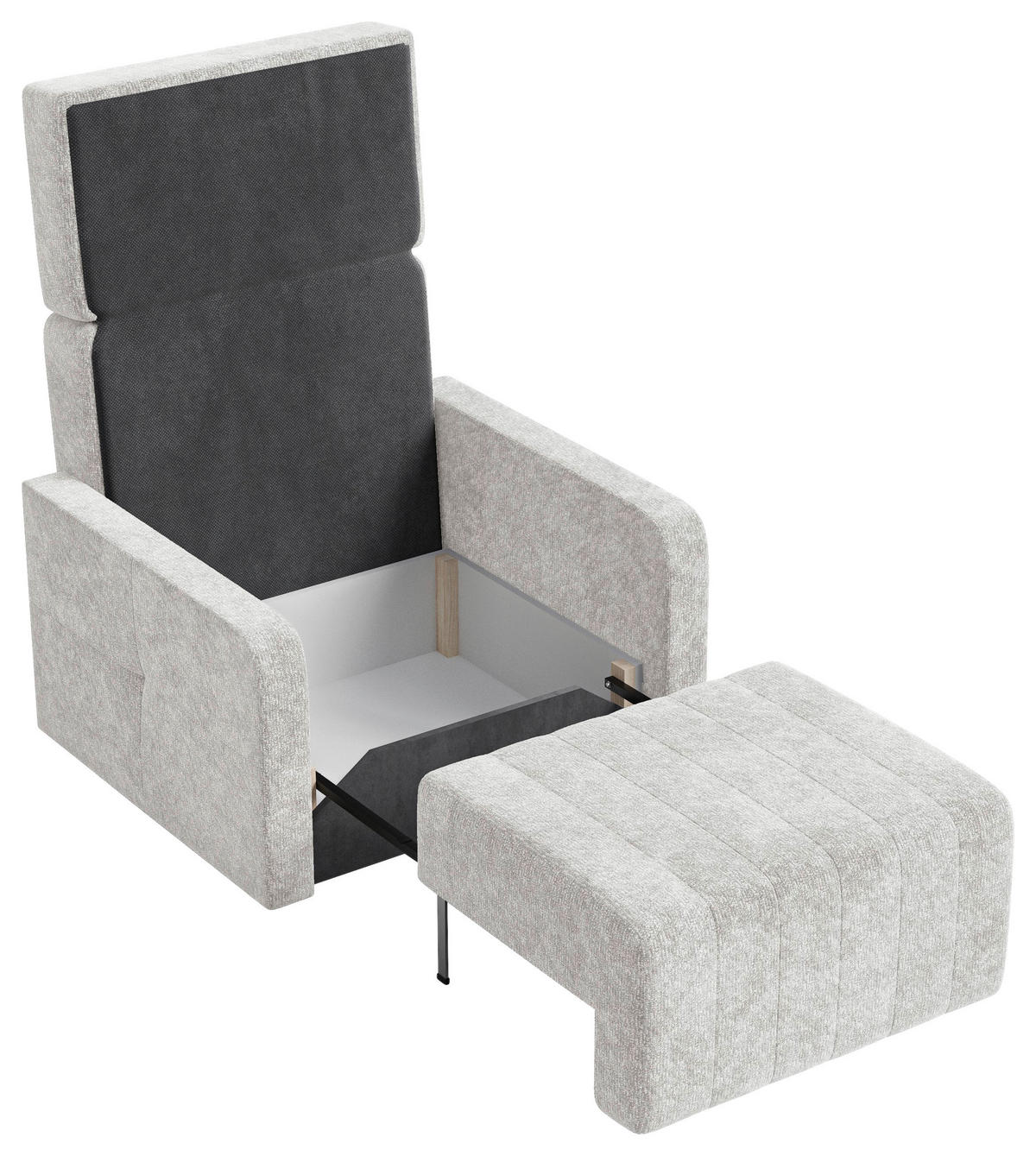 SCHLAFSESSEL Chenille Elfenbein Liegefunktion Rücken echt  inkl.  - Elfenbein/Schwarz, MODERN, Kunststoff/Textil (101/87/101cm) - Milino