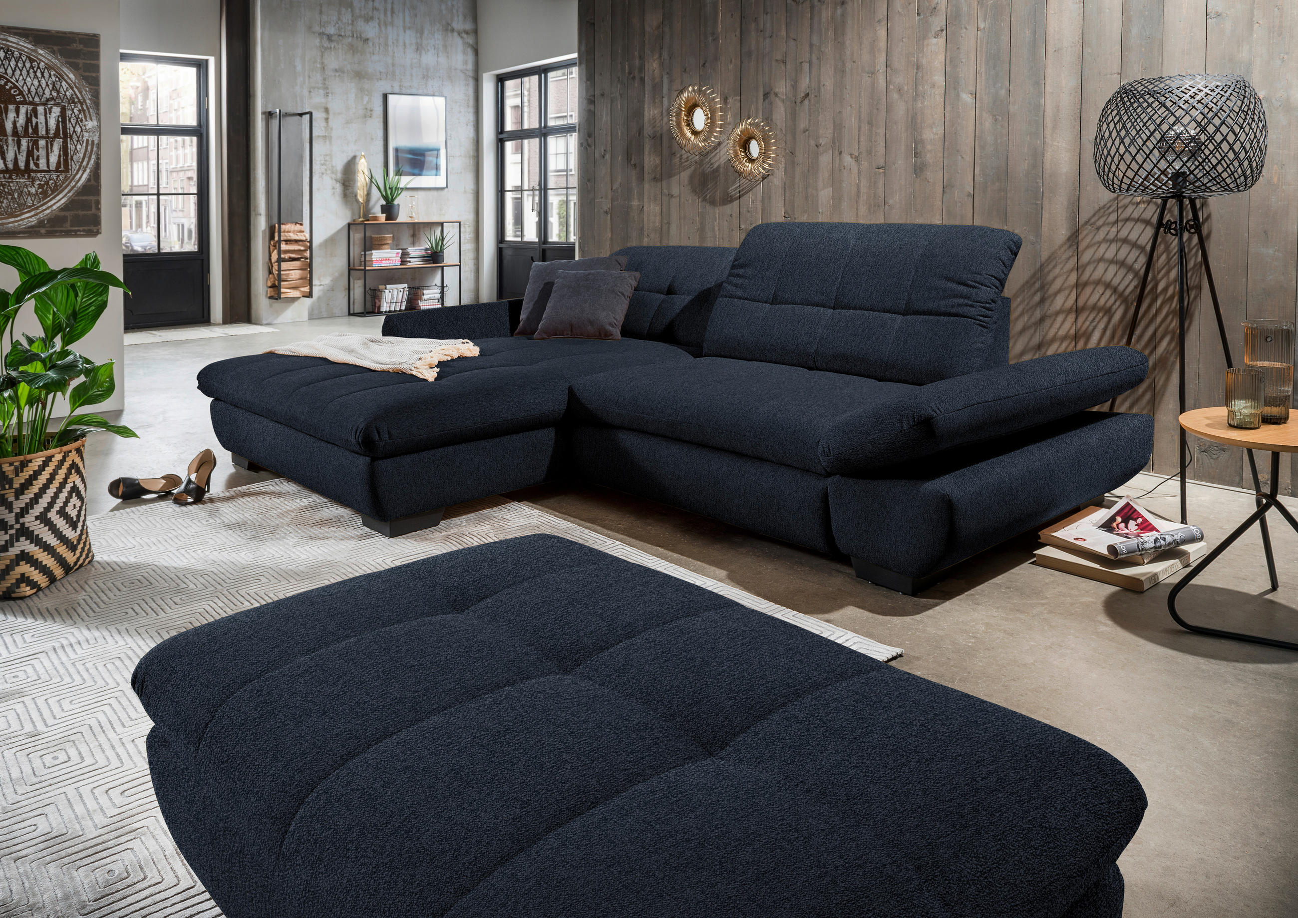 ECKSOFA in Mikrofaser Dunkelgrau  - Dunkelgrau/Schwarz, Design, Textil/Metall (198/290cm) - Xora