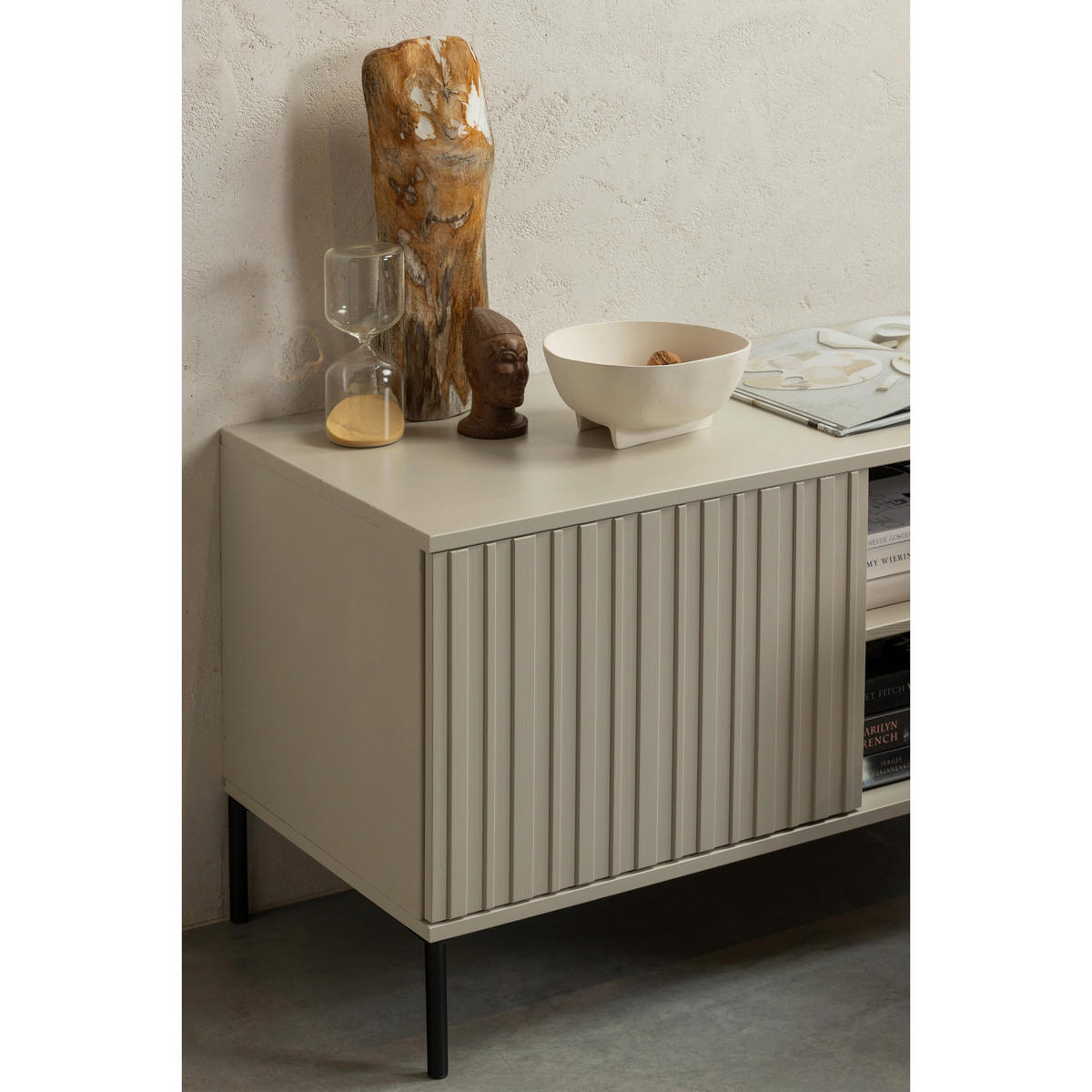 LOWBOARD Gravure 100/56/44 cm   - Schwarz/Grau, Design, Holz/Metall (100/56/44cm) - Livetastic