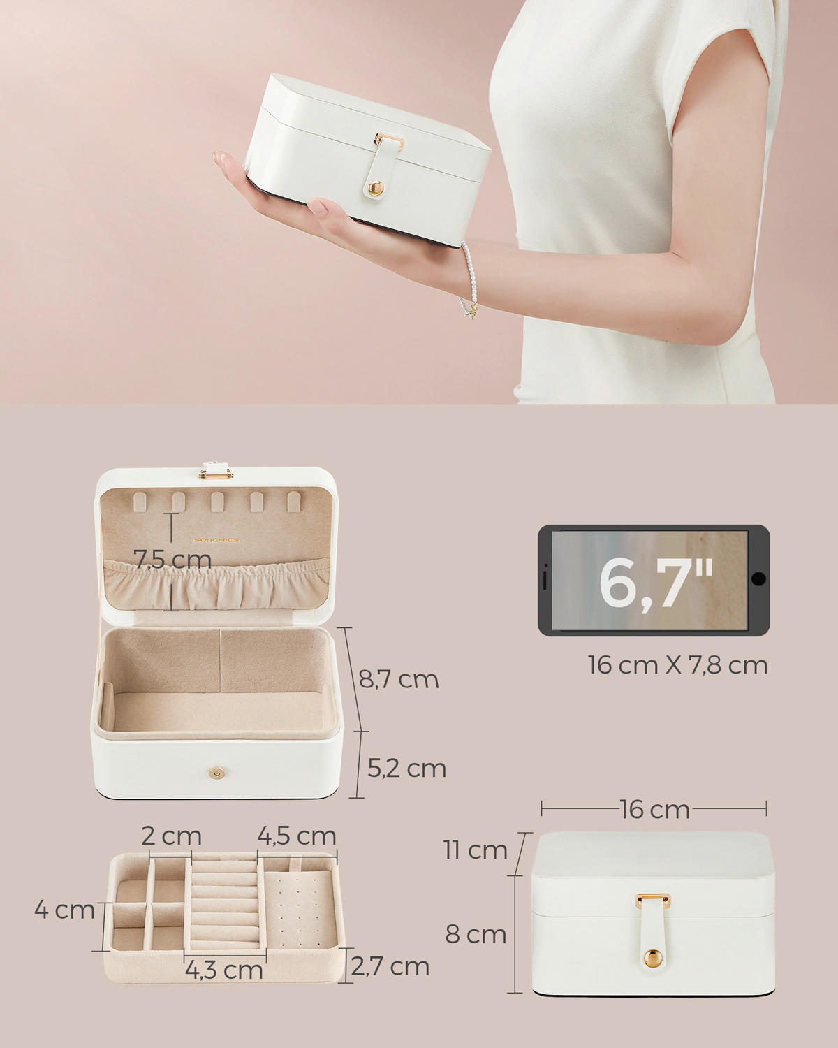 SCHMUCKKÄSTCHEN - Weiß, Trend, Kunststoff/Textil (16/8/11cm) - Boxxx