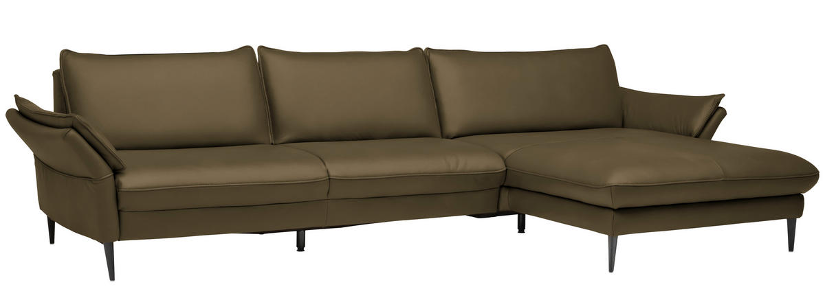 ECKSOFA in Echtleder Olivgrün  - Schwarz/Olivgrün, Design, Leder/Metall (334/172cm) - Valdera