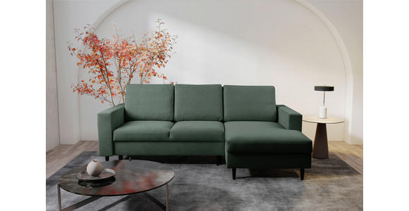 ECKSOFA  in Struktur Dunkelgrün  - Dunkelgrün/Schwarz, MODERN, Holz/Kunststoff (230/145cm) - Carryhome