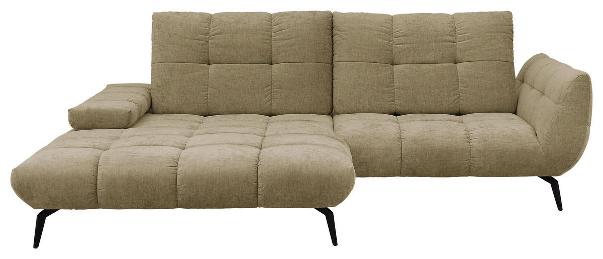 ECKSOFA Olivgrün Flachgewebe Rücken echt, Sitztiefenverstellung  - Schwarz/Olivgrün, KONVENTIONELL, Textil/Metall (211/273cm) - SetOne by Musterring