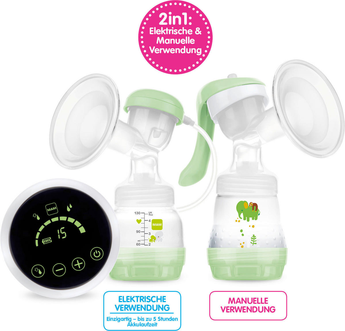 TIRE-LAIT   - vert/transparent, Basics, matière synthétique (28,5/15,8/24,3cm) - MAM