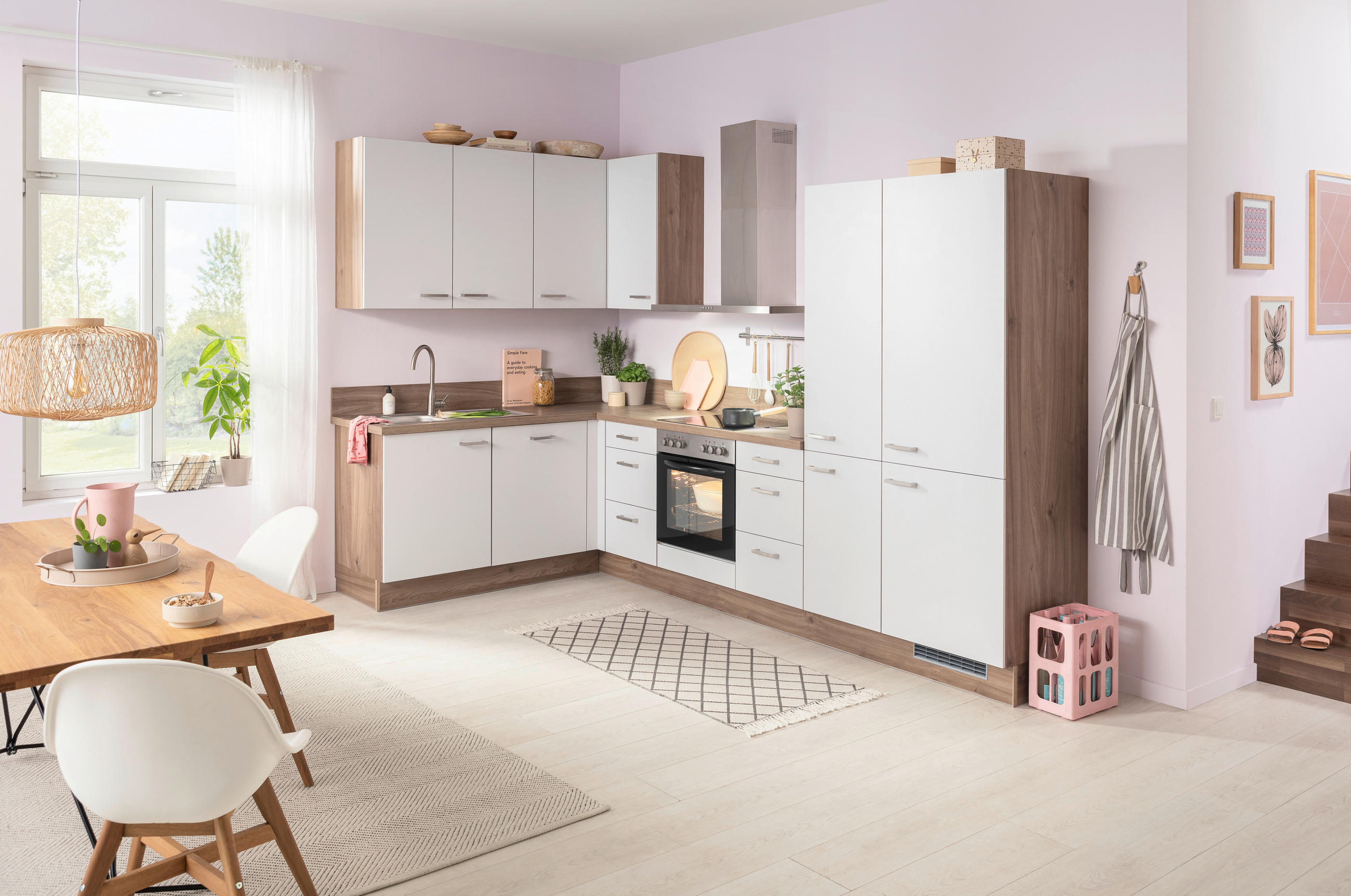 BUCĂTĂRIE PE COLȚ   - alb/culoare inox, Basics, material pe bază de lemn (185/320cm) - Venda