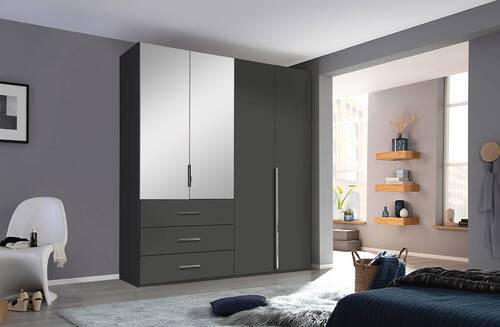DREHTÜRENSCHRANK in Graphitfarben  - Chromfarben/Graphitfarben, Design, Glas/Holzwerkstoff (201/223/60cm) - home24