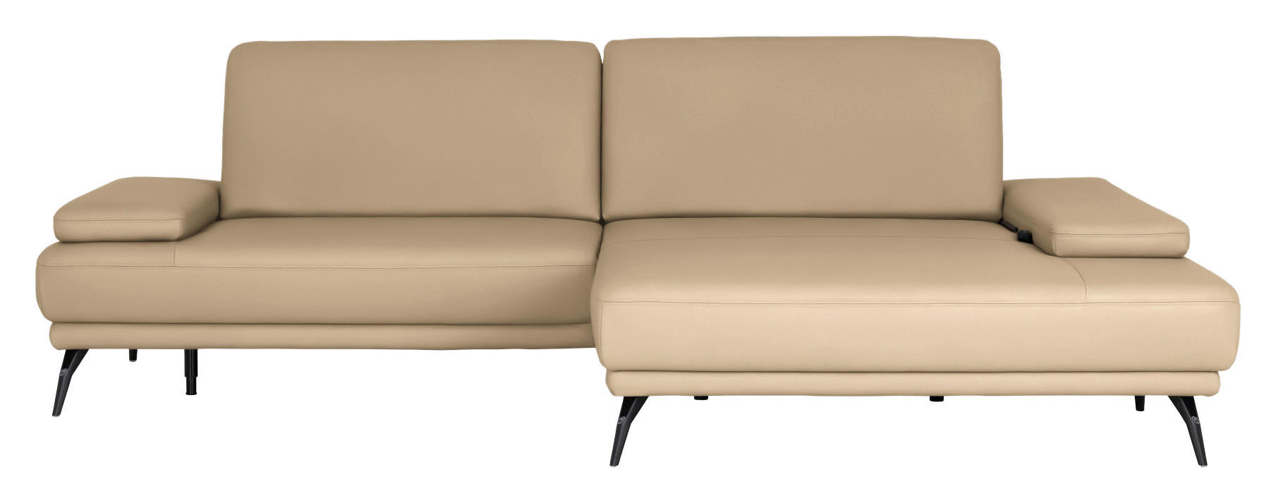 ECKSOFA Echtleder Sandfarben  - Sandfarben/Schwarz, Konventionell, Leder/Metall (301/180cm) - Joop!