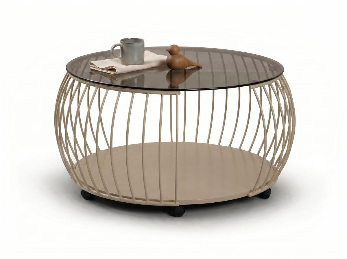 COUCHTISCH Sicherheitsglas 80/80/46 cm rund Creme  - Creme, Design, Glas/Holzwerkstoff (80/80/46cm) - Xora