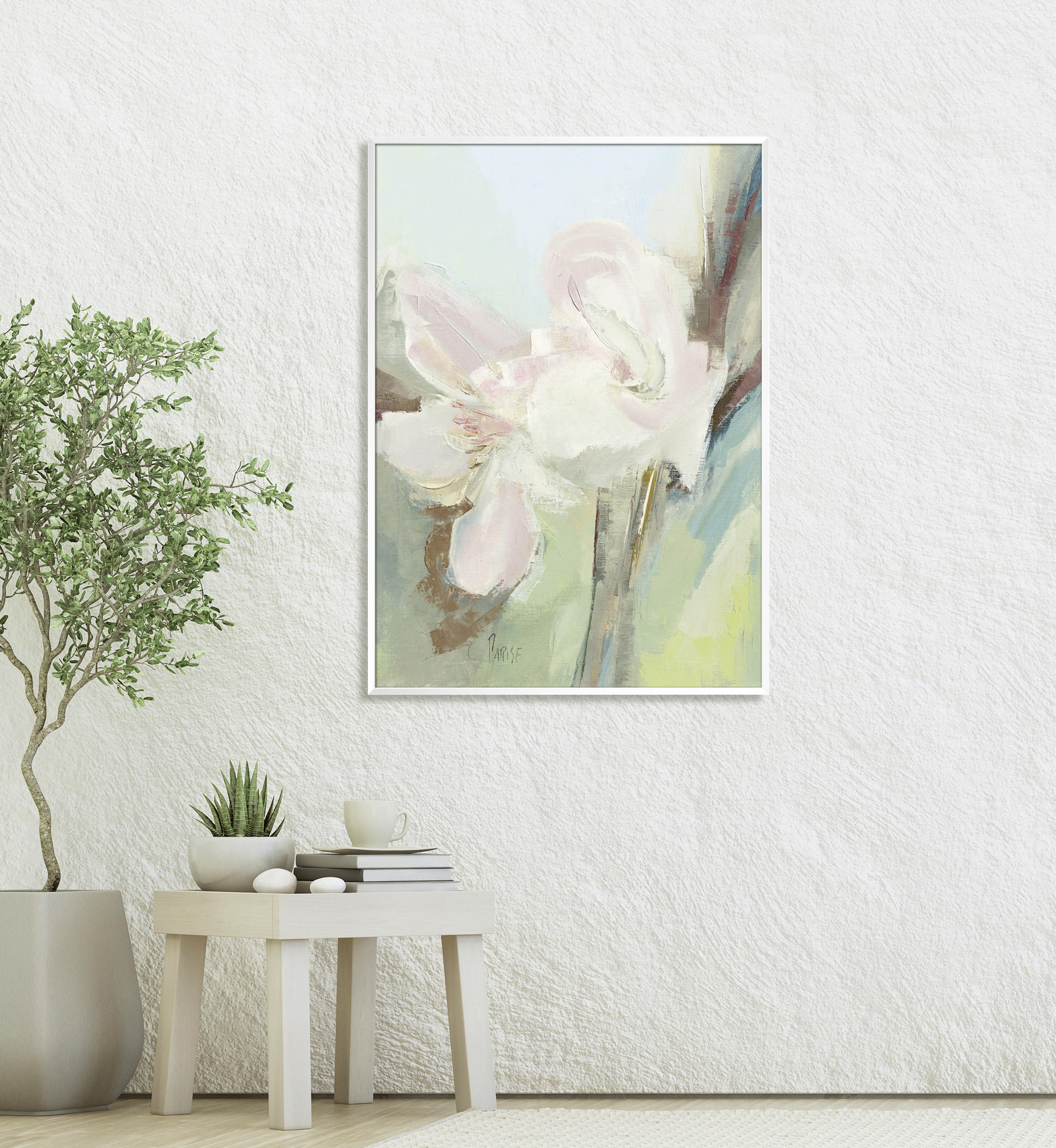 KUNSTDRUCK Blumen Fleurs Printanières II  - Pastellblau/Hellrosa, Basics, Papier (50/70cm) - Monee