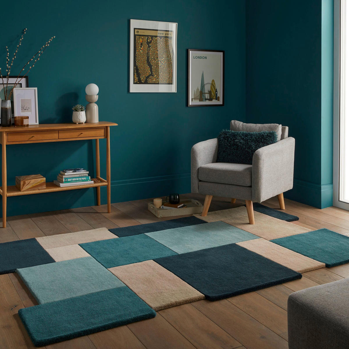 WOLLTEPPICH 200/290 cm Abstract Petrol  - Petrol, KONVENTIONELL, Textil (200/290cm)