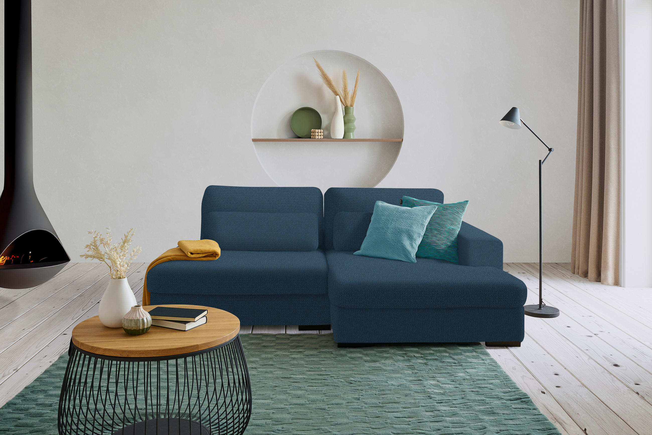 ECKSOFA in Chenille Blau  - Blau/Schwarz, Design, Kunststoff/Textil (223/158cm) - Lomoco