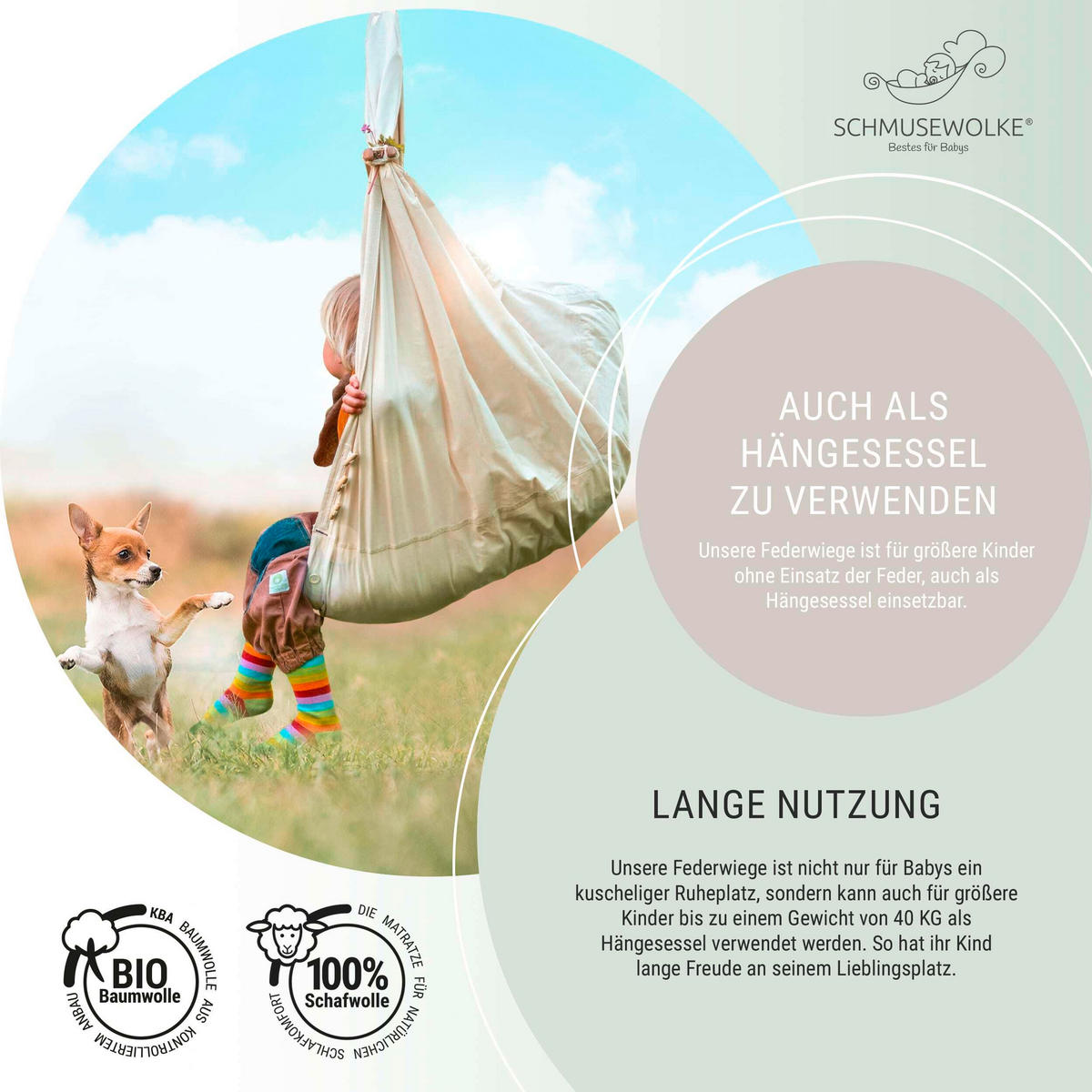 FEDERWIEGE BIO GREYAIR   - Hellgrau/Weiß, Basics, Kunststoff/Textil (135/194/135cm) - SCHMUSEWOLKE