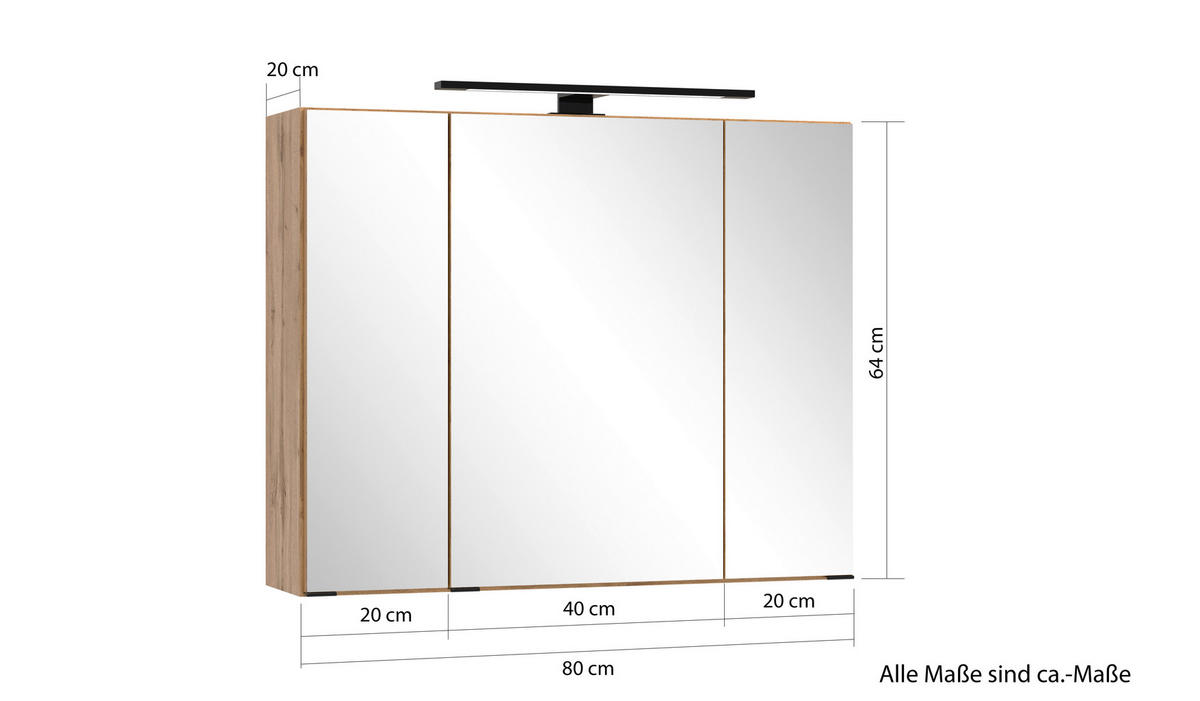 SPIEGELSCHRANK 80/67,5/20 cm  - Eiche Wotan/Schwarz, MODERN, Glas/Holzwerkstoff (80/67,5/20cm) - Held
