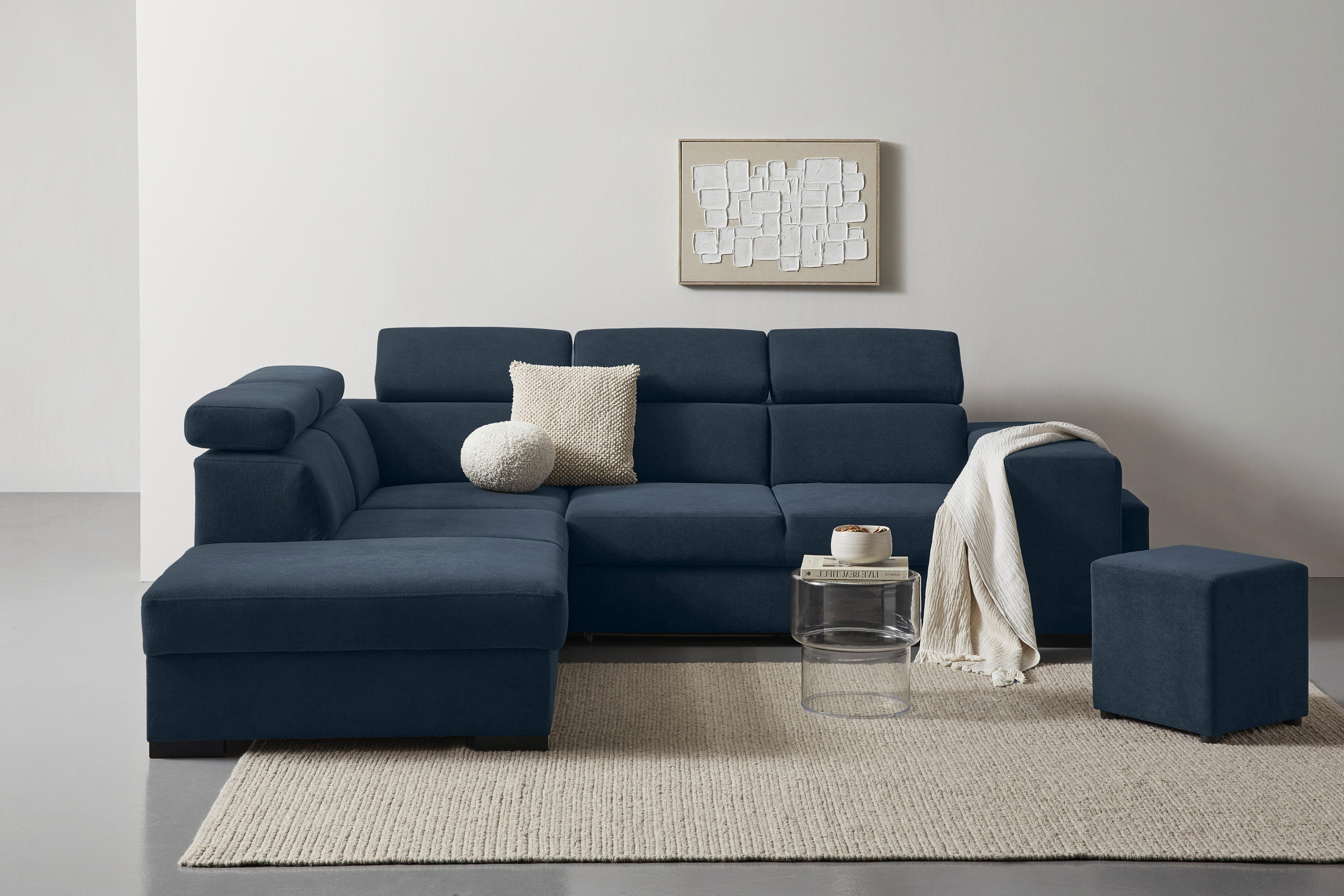 ECKSOFA Dunkelblau Webstoff  - Schwarz/Dunkelblau, KONVENTIONELL, Holz/Textil (244/283cm) - Carryhome