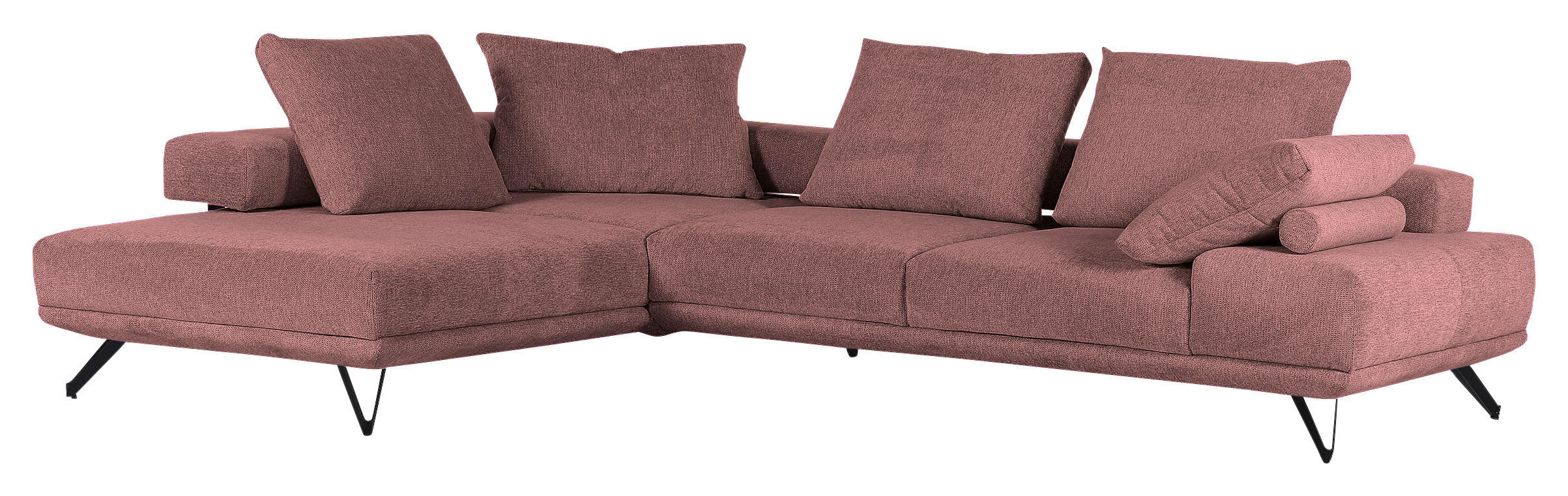 ECKSOFA in Flachgewebe Altrosa  - Schwarz/Altrosa, Konventionell, Textil/Metall (240/310cm) - MID.YOU