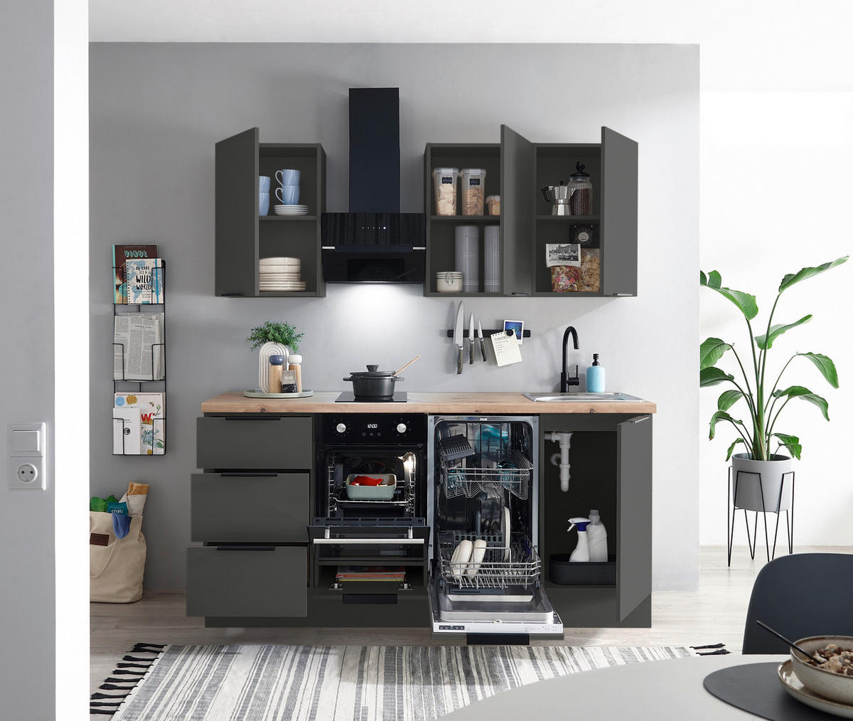 KÜCHENLEERBLOCK   in Graphitfarben  - Schwarz/Graphitfarben, Basics, Holzwerkstoff/Metall (180/210/60cm) - Carryhome