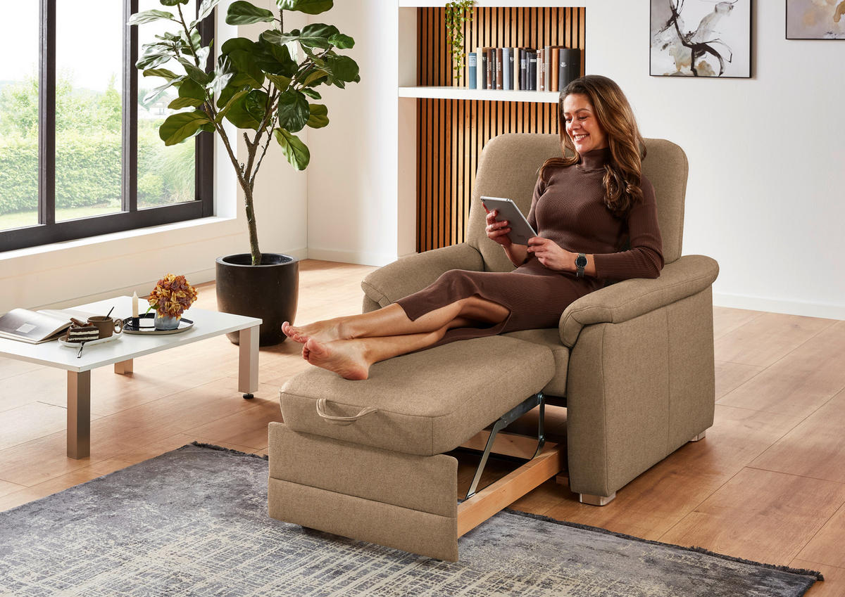 SESSEL Chenille Altrosa, Hellbraun  - Hellbraun/Alufarben, Konventionell, Textil/Metall (88/96/89cm) - Beldomo Comfort