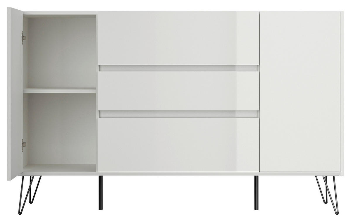 SIDEBOARD Posseik Industrial 155/93,6/42 cm 3 Schublade(n)  - Weiß Hochglanz/Schwarz, Design, Holzwerkstoff/Metall (155/93,6/42cm) - P & B