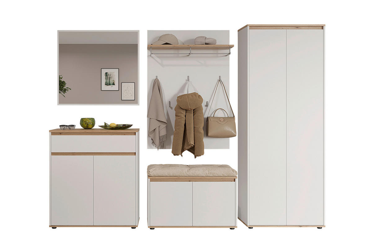 GARDEROBE  in 263,5/193/41,4 cm  - Weiß/Eiche Artisan, MODERN, Holzwerkstoff (263,5/193/41,4cm) - Carryhome