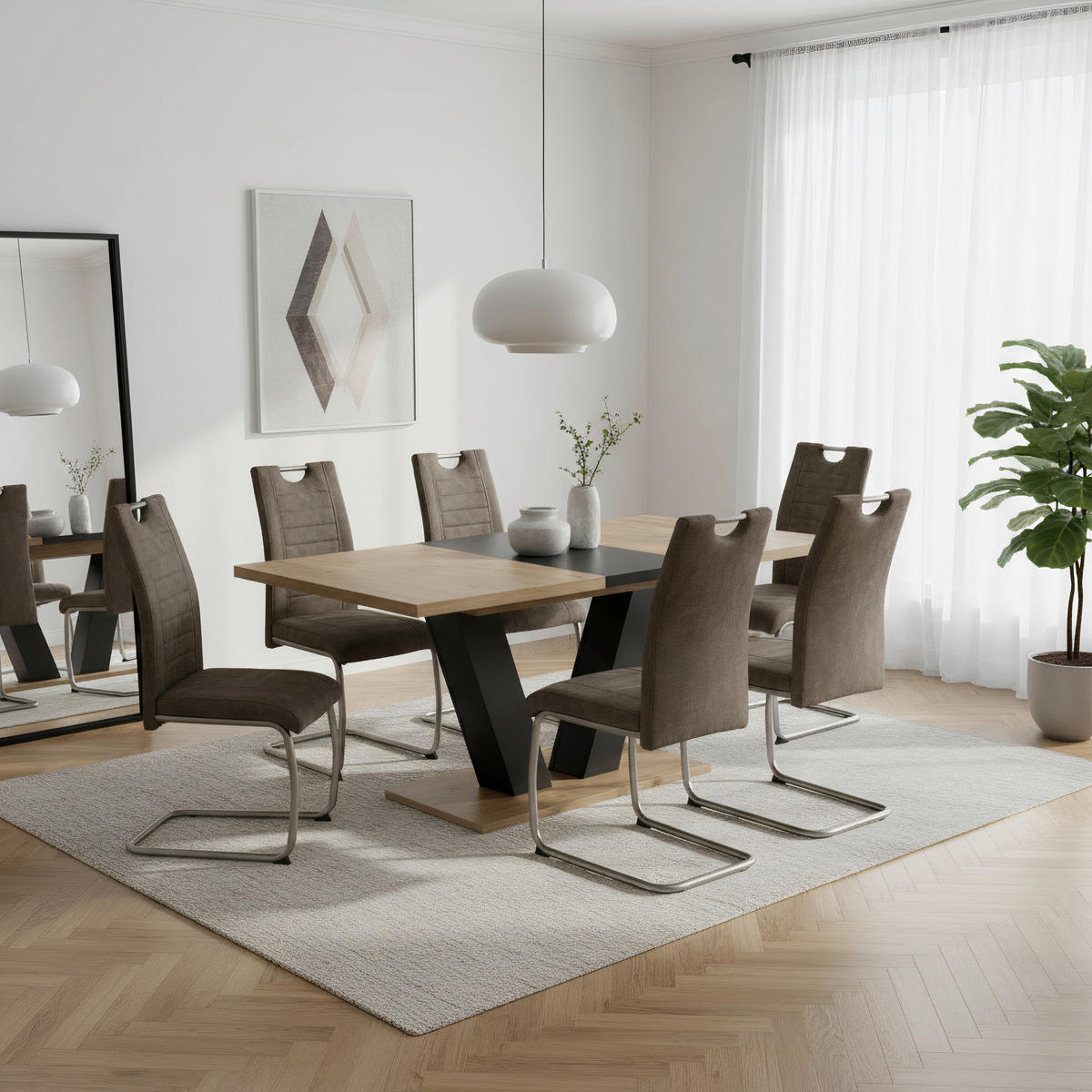 ESSTISCH Schwarz, Eiche Artisan rechteckig  ausziehbar  - Schwarz/Eiche Artisan, MODERN, Holzwerkstoff (140-180/76/90cm) - MID.YOU