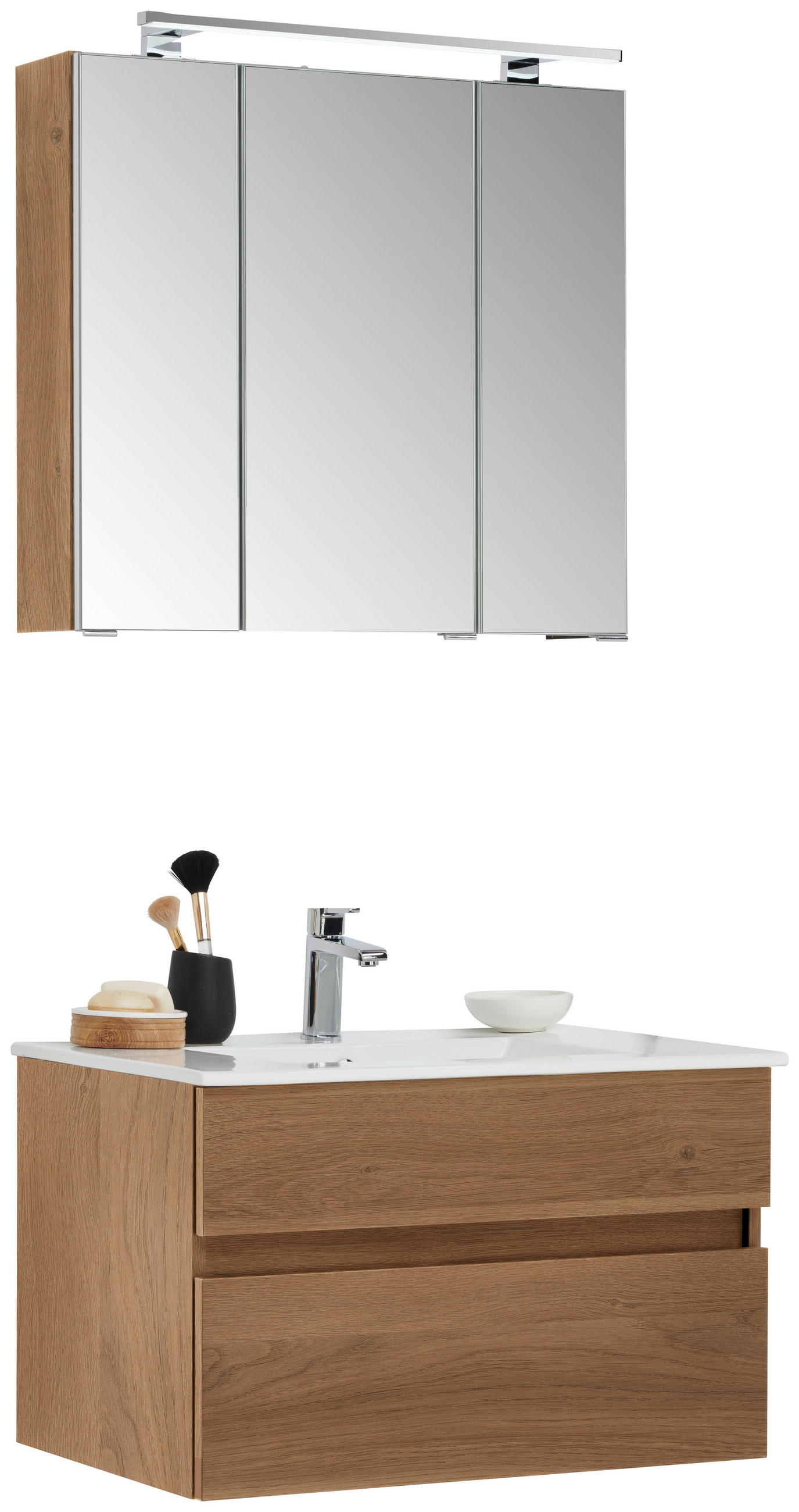 BADEZIMMER 3-teilig  in 72 cm  - Eiche dunkel/Weiß, Design, Keramik/Holzwerkstoff (72cm) - Novel