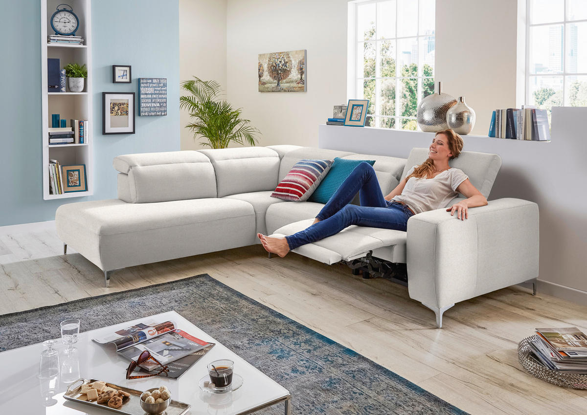 ECKSOFA Beige Flachgewebe  - Beige, Design, Textil/Metall (290/238cm) - Pure Home Lifestyle