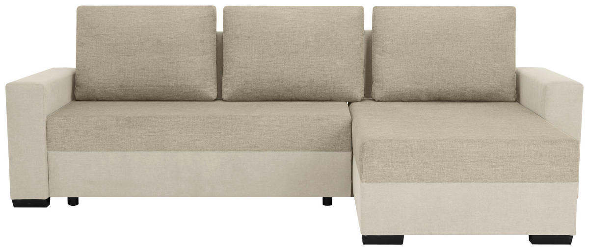 ECKSOFA Beige Flachgewebe, Struktur  - Beige/Schwarz, Design, Kunststoff/Textil (252/155cm) - Livetastic