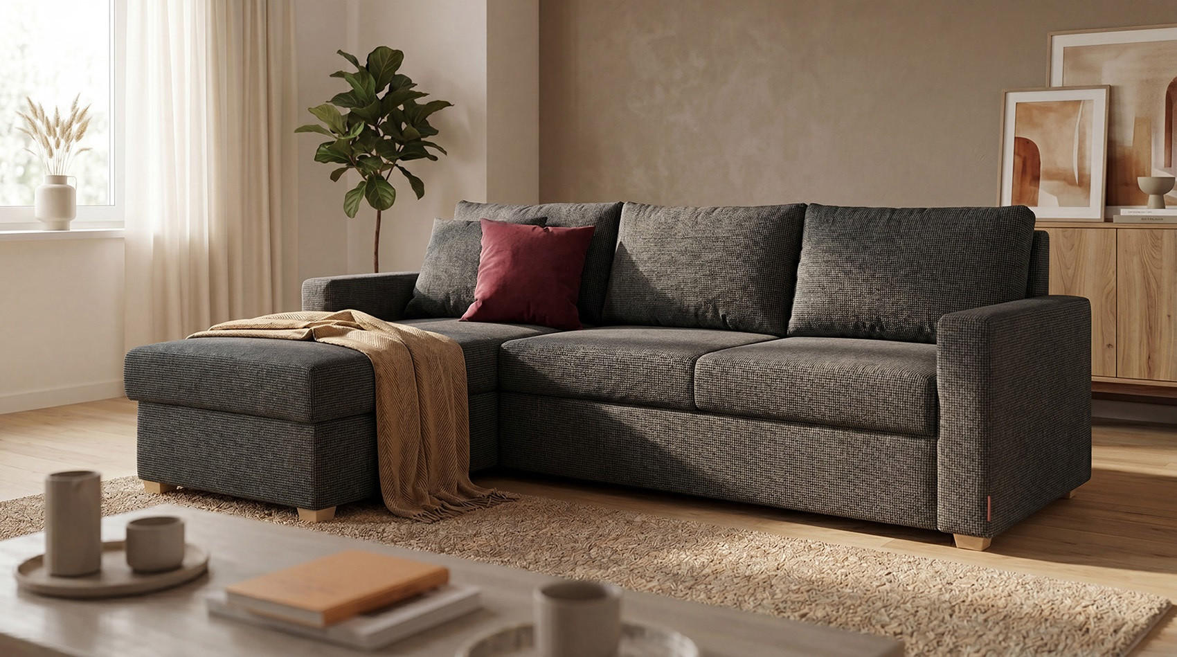 SJEDEĆA GARNITURA drvo, tekstil  antracit   - boje hrasta/antracit, Design, drvo/tekstil (230/155cm)