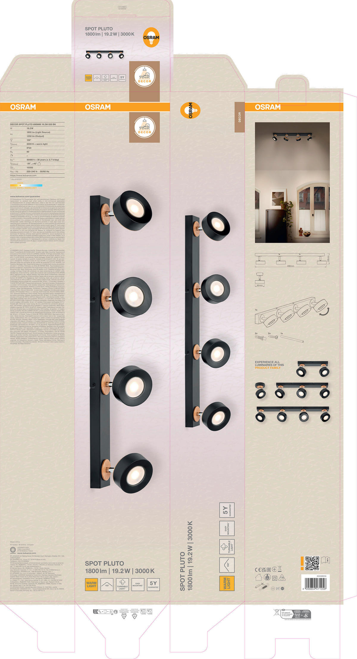 LED-STRAHLER 69,8/9/10,8 cm   - Schwarz, Design, Holz/Kunststoff (69,8/9/10,8cm) - Osram