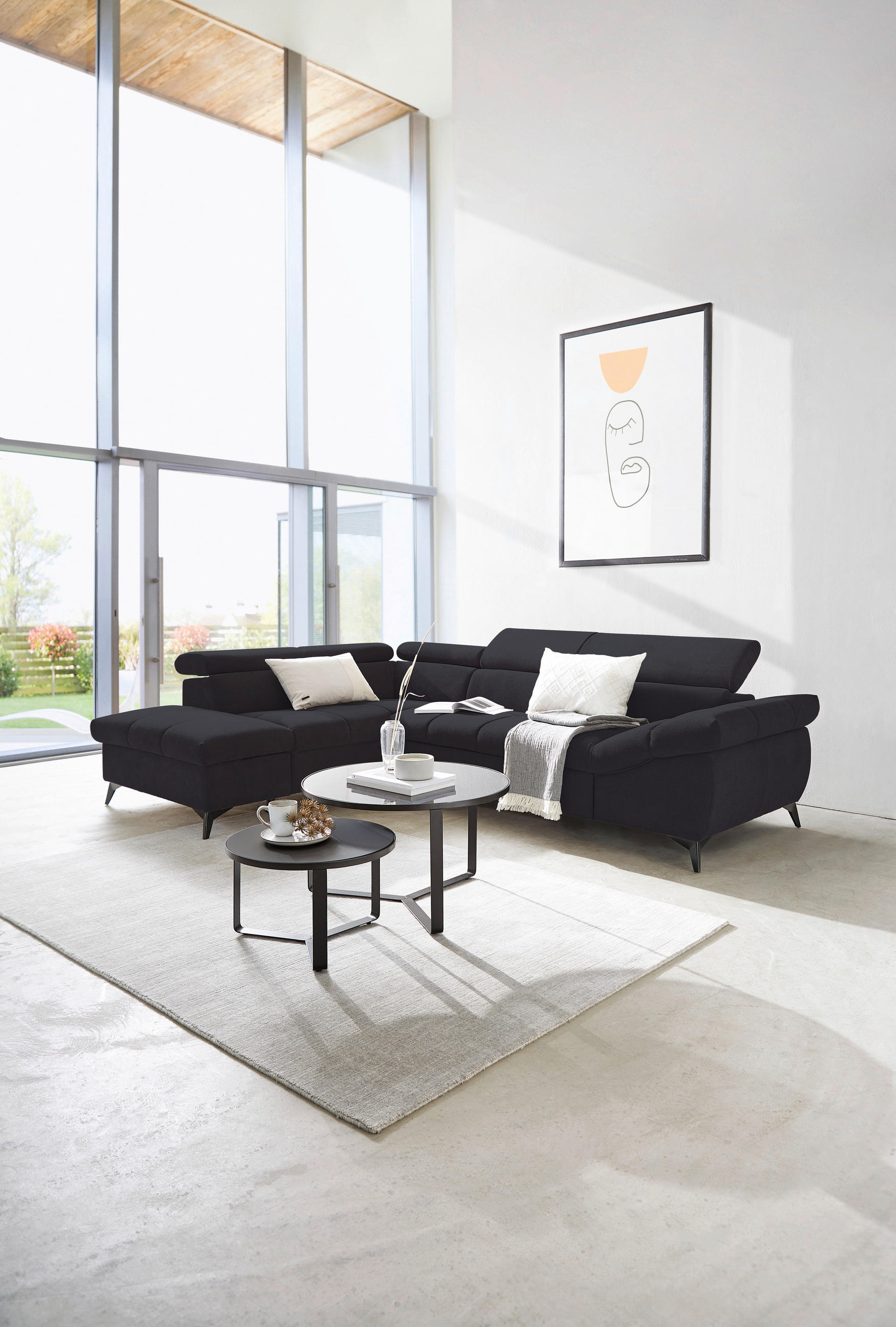 ECKSOFA in Mikrofaser Schwarz  - Schwarz, Design, Kunststoff/Textil (210/279cm) - Livetastic
