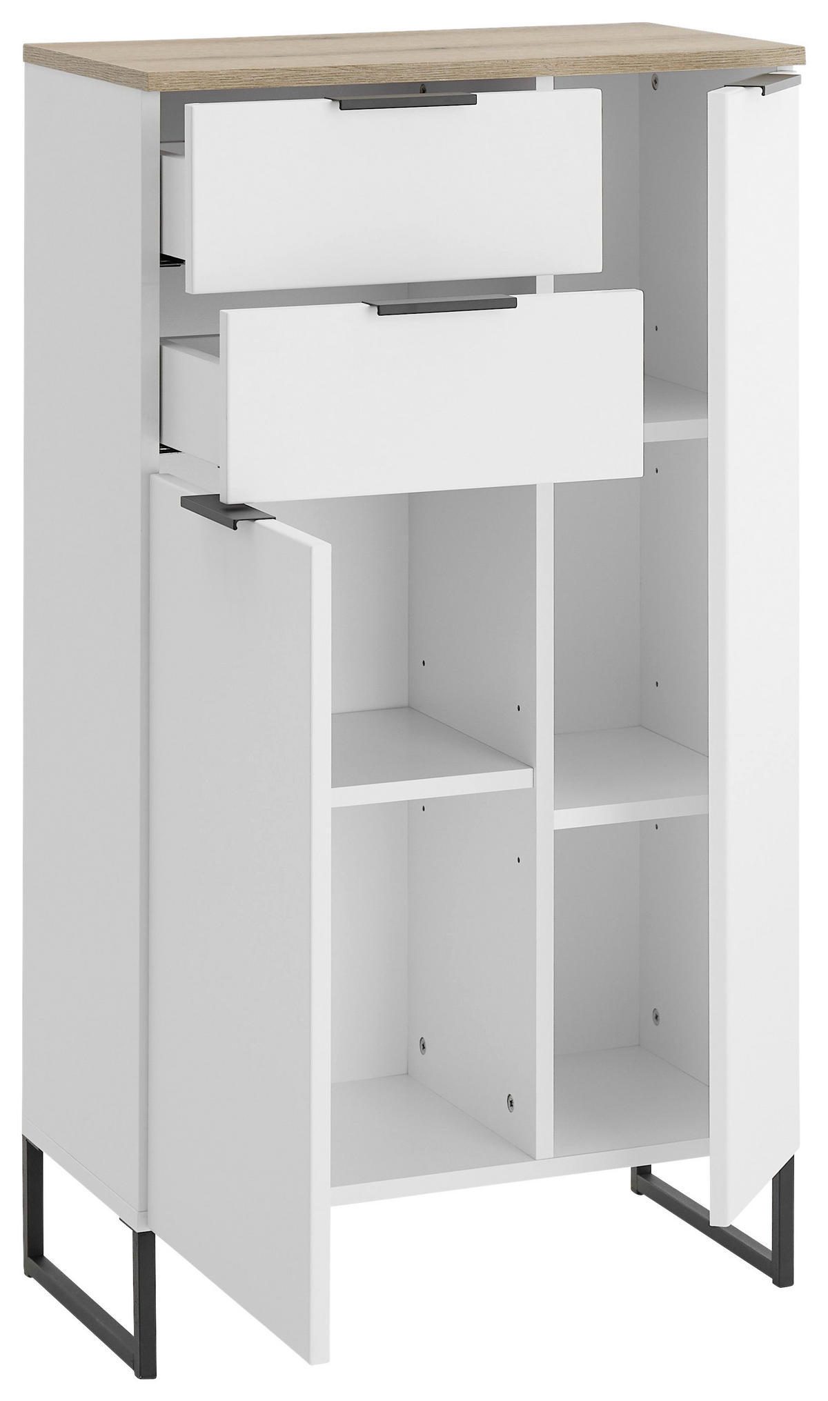 MIDISCHRANK 60/106/32 cm  - Eichefarben/Schwarz, KONVENTIONELL, Holzwerkstoff/Metall (60/106/32cm) - home24