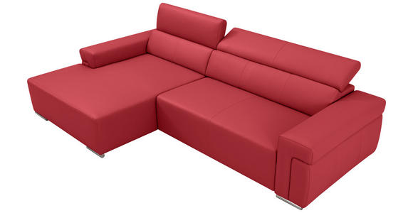ECKSOFA DUA in Echtleder Rot  170/293 cm  - Chromfarben/Rot, Design, Leder/Metall (170/293cm) - Novel