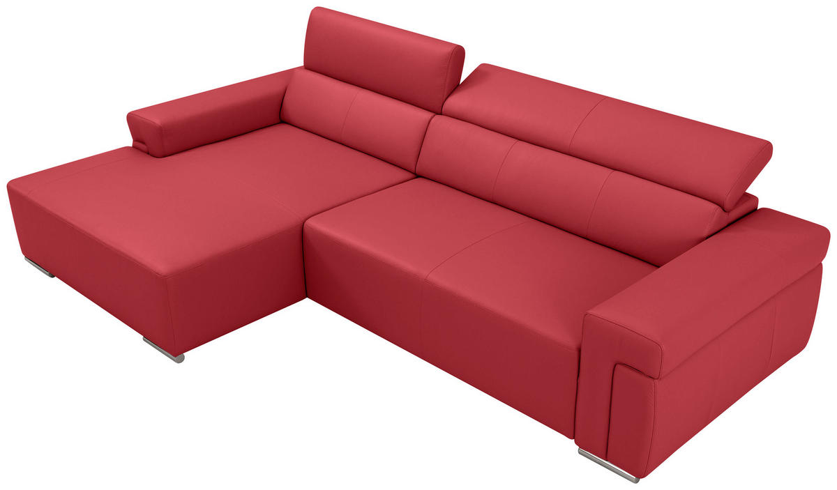 Ecksofa inkl. Funktion DUA Rot Echtleder  - Chromfarben/Rot, Design, Leder/Metall (170/293cm) - Novel