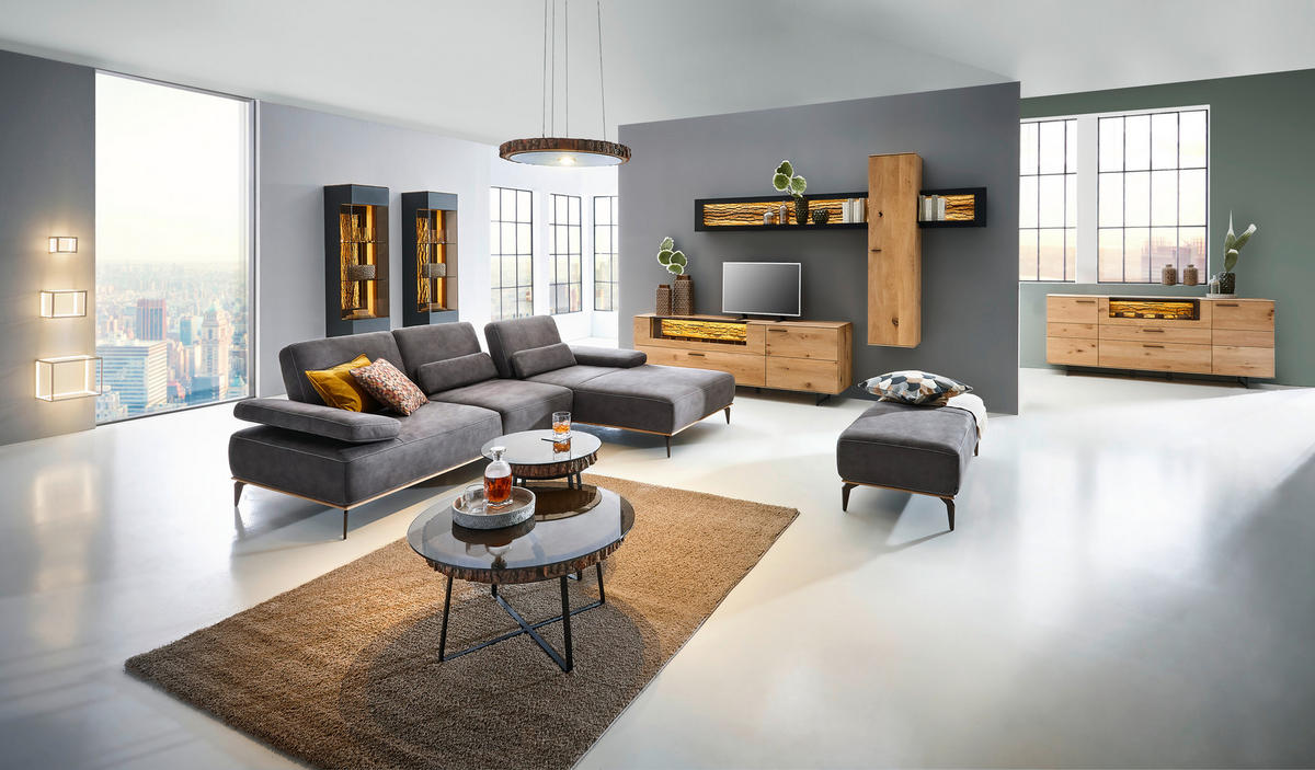 ECKSOFA Mikrofaser Dunkelgrau  - Dunkelgrau/Beige, Natur, Textil/Metall (298/176cm) - Valnatura